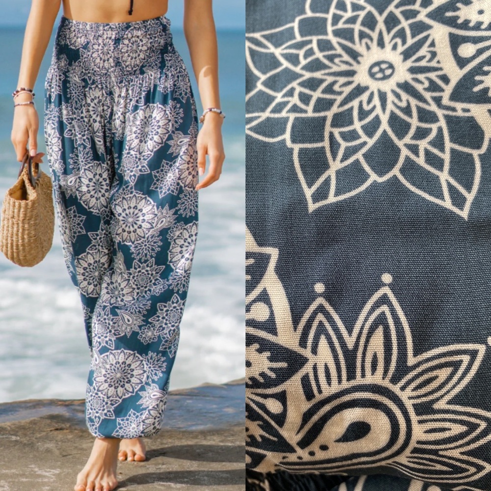 Lotus & Luna Harem Pants CURVE L/XL “CORFU“ Deep Teal Mandala Har…